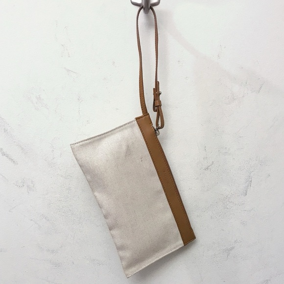 Balenciaga Canvas Tan Leather Trim Small Wristlet Clutch Bag - Picture 2 of 6